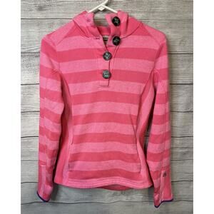 AVALANCHE Button V-Neck Pink Striped Hooded Sweatshirt Hoodie Women's Size M